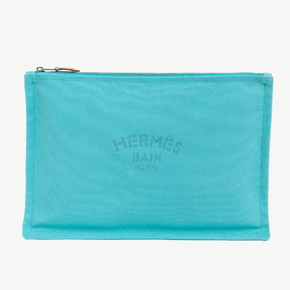 Hermes Flat Yachting GM Blue Logo Toile Pouch - Picture 1 of 11